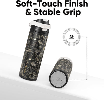 Leakproof Insulated Water Bottle with Straw Dual-Sip Water Bottle Bag-Safe Design for Work, Commute & Gym – Keeps Drinks Cold All Day, 24 oz, Clay Grey - Colors A