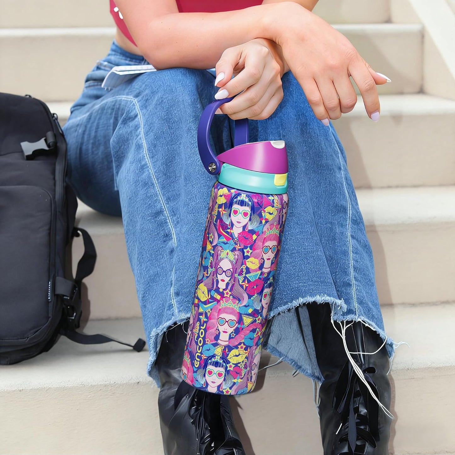 Leakproof Insulated Water Bottle with Straw Dual-Sip Water Bottle Bag-Safe Design for Work, Commute & Gym – Keeps Drinks Cold All Day, 24 oz, Clay Grey - Colors A