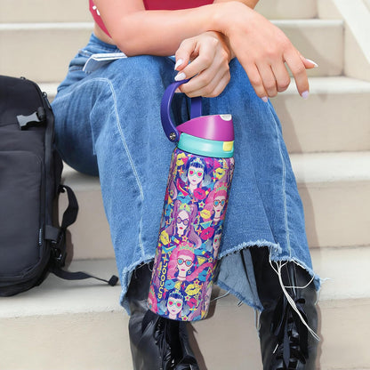 Leakproof Insulated Water Bottle with Straw Dual-Sip Water Bottle Bag-Safe Design for Work, Commute & Gym – Keeps Drinks Cold All Day, 24 oz, Clay Grey - Colors A