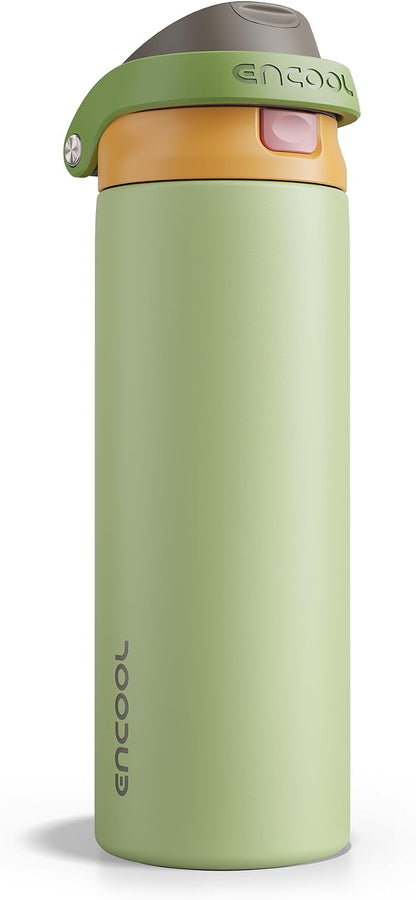 Leakproof Insulated Water Bottle with Straw Dual-Sip Water Bottle Bag-Safe Design for Work, Commute & Gym – Keeps Drinks Cold All Day, 24 oz, Clay Grey - Colors A