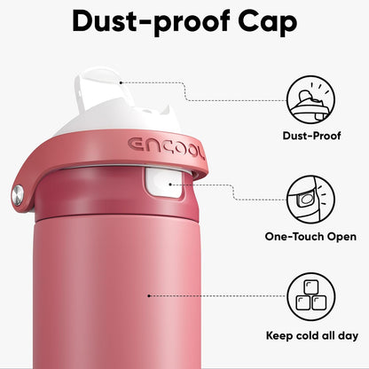 Leakproof Insulated Water Bottle with Straw Dual-Sip Water Bottle Bag-Safe Design for Work, Commute & Gym – Keeps Drinks Cold All Day, 24 oz, Clay Grey - Colors A