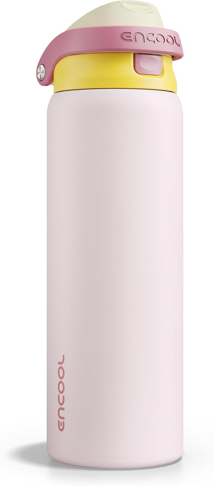 Leakproof Insulated Water Bottle with Straw Dual-Sip Water Bottle Bag-Safe Design for Work, Commute & Gym – Keeps Drinks Cold All Day, 24 oz, Clay Grey - Colors A