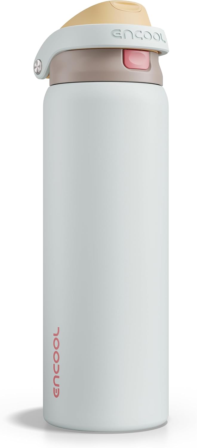 Leakproof Insulated Water Bottle with Straw Dual-Sip Water Bottle Bag-Safe Design for Work, Commute & Gym – Keeps Drinks Cold All Day, 24 oz, Clay Grey - Colors A
