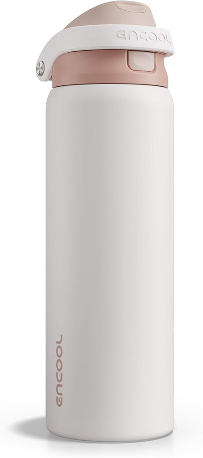 Leakproof Insulated Water Bottle with Straw Dual-Sip Water Bottle Bag-Safe Design for Work, Commute & Gym – Keeps Drinks Cold All Day, 24 oz, Clay Grey - Colors A