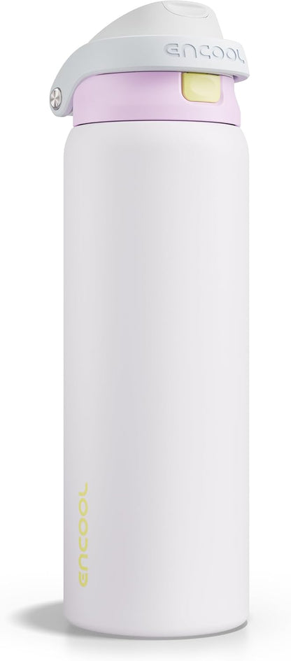 Leakproof Insulated Water Bottle with Straw Dual-Sip Water Bottle Bag-Safe Design for Work, Commute & Gym – Keeps Drinks Cold All Day, 24 oz, Clay Grey - Colors A