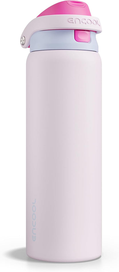 Leakproof Insulated Water Bottle with Straw Dual-Sip Water Bottle Bag-Safe Design for Work, Commute & Gym – Keeps Drinks Cold All Day, 24 oz, Clay Grey - Colors A
