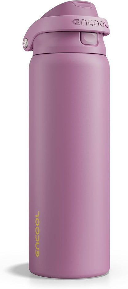 Leakproof Insulated Water Bottle with Straw Dual-Sip Water Bottle Bag-Safe Design for Work, Commute & Gym – Keeps Drinks Cold All Day, 24 oz, Clay Grey - Colors A