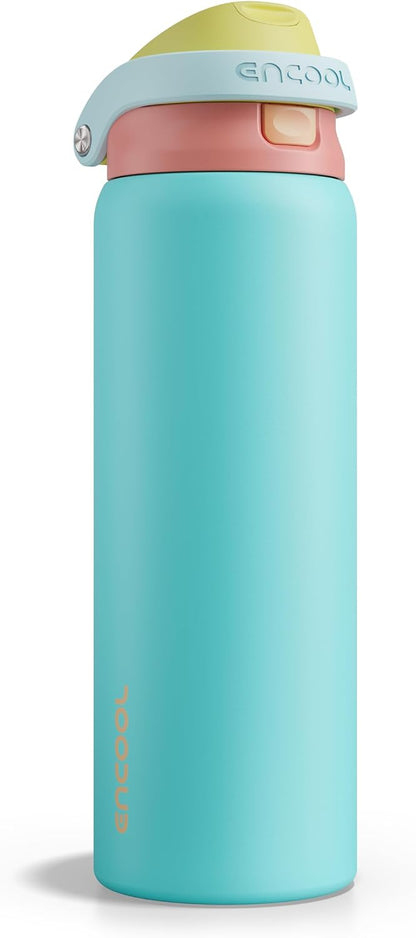 Leakproof Insulated Water Bottle with Straw Dual-Sip Water Bottle Bag-Safe Design for Work, Commute & Gym – Keeps Drinks Cold All Day, 24 oz, Clay Grey - Colors A