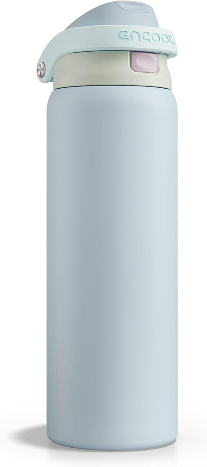 Leakproof Insulated Water Bottle with Straw Dual-Sip Water Bottle Bag-Safe Design for Work, Commute & Gym – Keeps Drinks Cold All Day, 24 oz, Clay Grey - Colors A