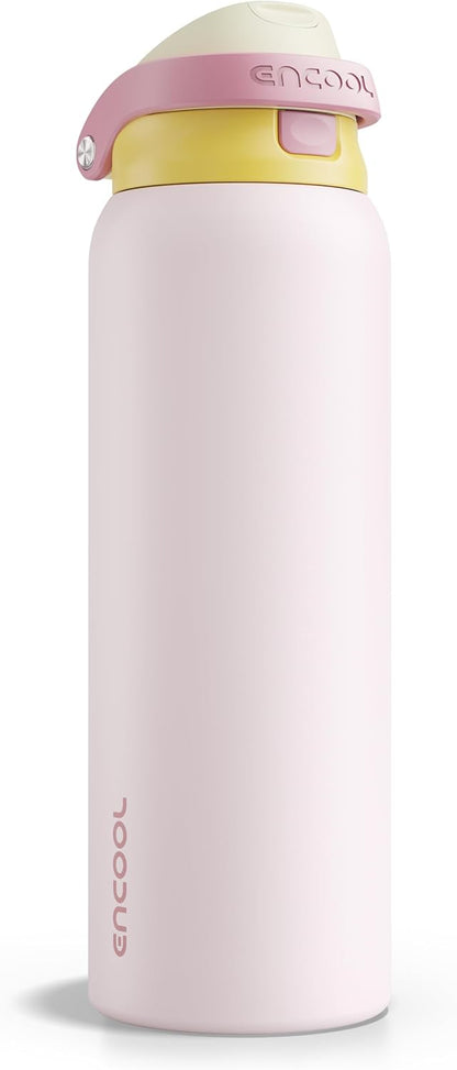 Leakproof Insulated Water Bottle with Straw Dual-Sip Water Bottle Bag-Safe Design for Work, Commute & Gym – Keeps Drinks Cold All Day, 24 oz, Clay Grey - Colors A