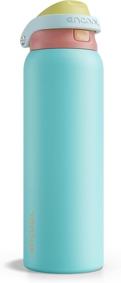 Leakproof Insulated Water Bottle with Straw Dual-Sip Water Bottle Bag-Safe Design for Work, Commute & Gym – Keeps Drinks Cold All Day, 24 oz, Clay Grey - Colors A