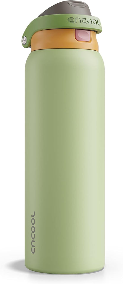 Leakproof Insulated Water Bottle with Straw Dual-Sip Water Bottle Bag-Safe Design for Work, Commute & Gym – Keeps Drinks Cold All Day, 24 oz, Clay Grey - Colors A