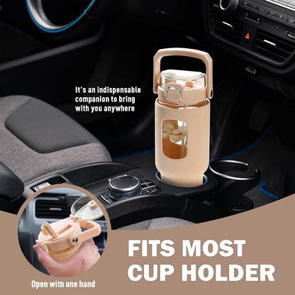 32oz Glass Tumbler with Lid and Handle, Iced Coffee Cup with Straws, Glass Water Bottle with Silicone Sleeve and Volume, Marker Glass Cup with Time Marking, BPA Free, Pink