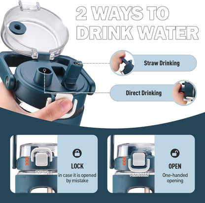 32oz Glass Tumbler with Lid and Handle, Iced Coffee Cup with Straws, Glass Water Bottle with Silicone Sleeve and Volume, Marker Glass Cup with Time Marking, BPA Free, Pink