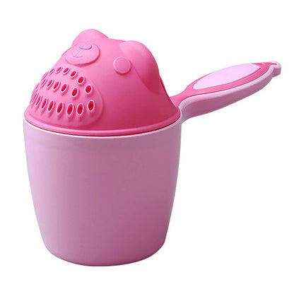 Baby Bath Rinse Cup with Bear Design for Rinsing Hair and Protecting Infant Eyes (Pink)