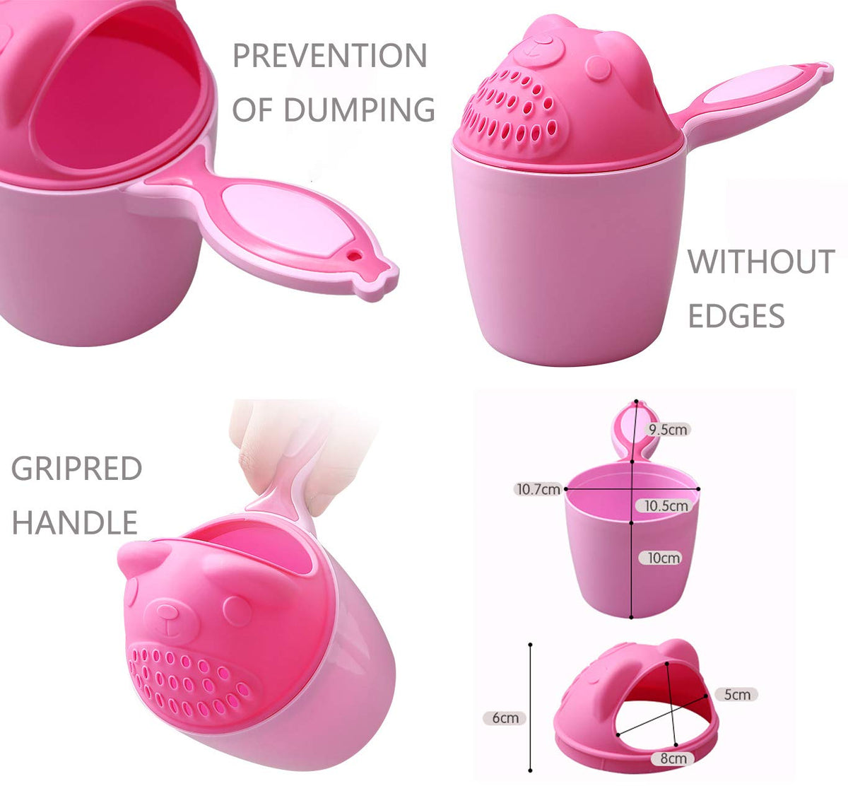 Baby Bath Rinse Cup with Bear Design for Rinsing Hair and Protecting Infant Eyes (Pink)