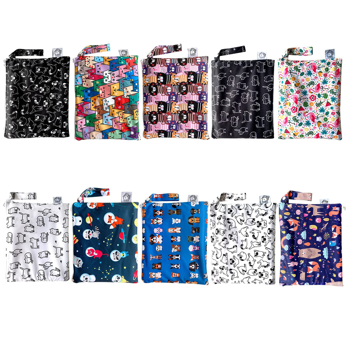 Waterproof Baby Changing Pad with Storage Bag (43.3" X 28.7") Washable Wipeable Reusable Leak Proof Diaper Travel Mat Station Changing Mattress Liner Cribs Bed Cover, Dog Family