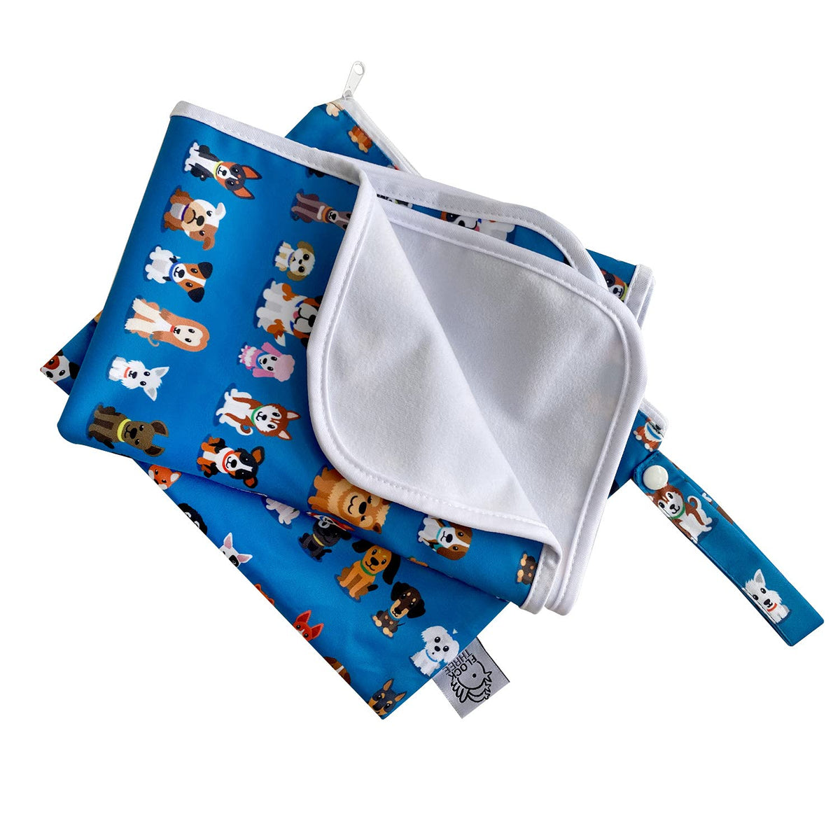 Waterproof Baby Changing Pad with Storage Bag (43.3" X 28.7") Washable Wipeable Reusable Leak Proof Diaper Travel Mat Station Changing Mattress Liner Cribs Bed Cover, Dog Family