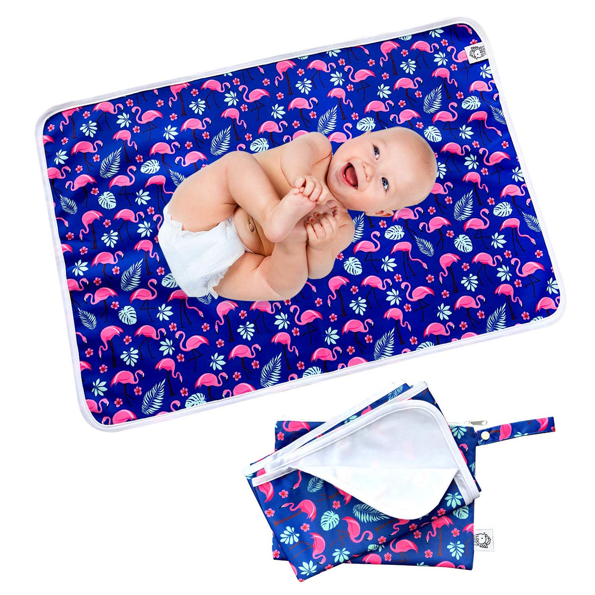 Waterproof Baby Changing Pad with Storage Bag (43.3" X 28.7") Washable Wipeable Reusable Leak Proof Diaper Travel Mat Station Changing Mattress Liner Cribs Bed Cover, Dog Family
