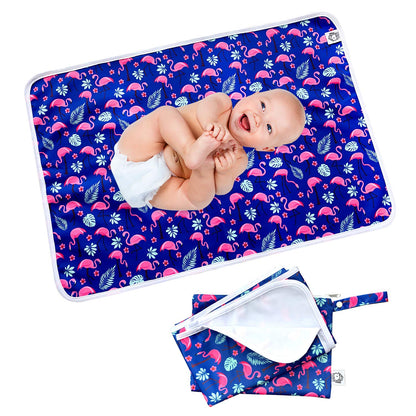 Waterproof Baby Changing Pad with Storage Bag (43.3" X 28.7") Washable Wipeable Reusable Leak Proof Diaper Travel Mat Station Changing Mattress Liner Cribs Bed Cover, Dog Family