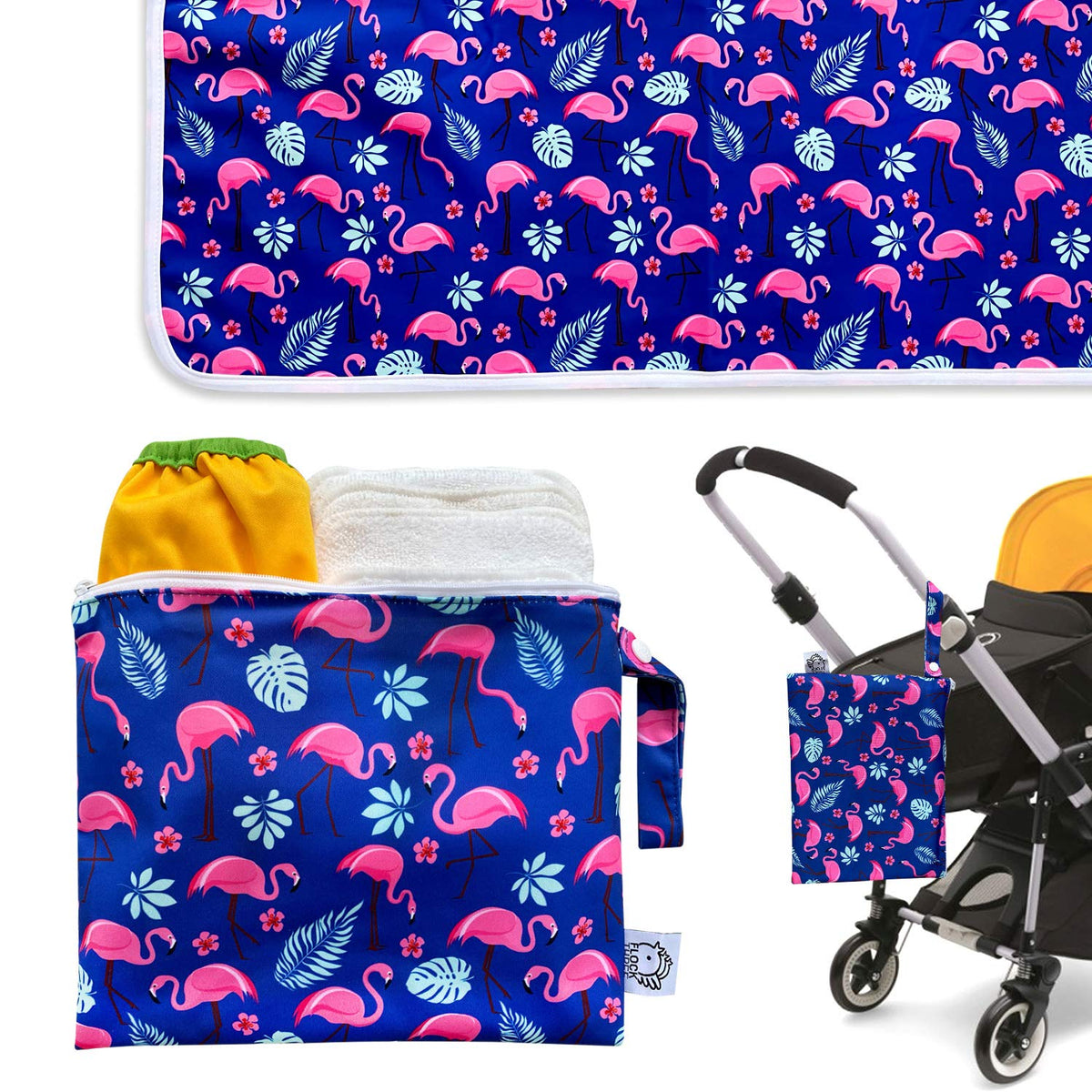 Waterproof Baby Changing Pad with Storage Bag (43.3" X 28.7") Washable Wipeable Reusable Leak Proof Diaper Travel Mat Station Changing Mattress Liner Cribs Bed Cover, Dog Family