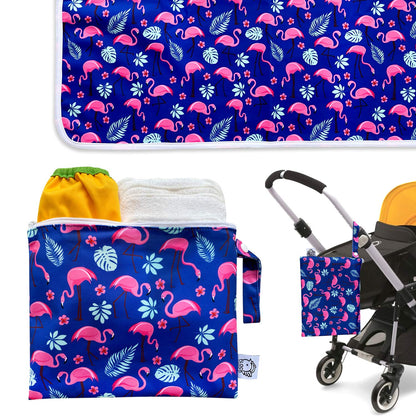 Waterproof Baby Changing Pad with Storage Bag (43.3" X 28.7") Washable Wipeable Reusable Leak Proof Diaper Travel Mat Station Changing Mattress Liner Cribs Bed Cover, Dog Family