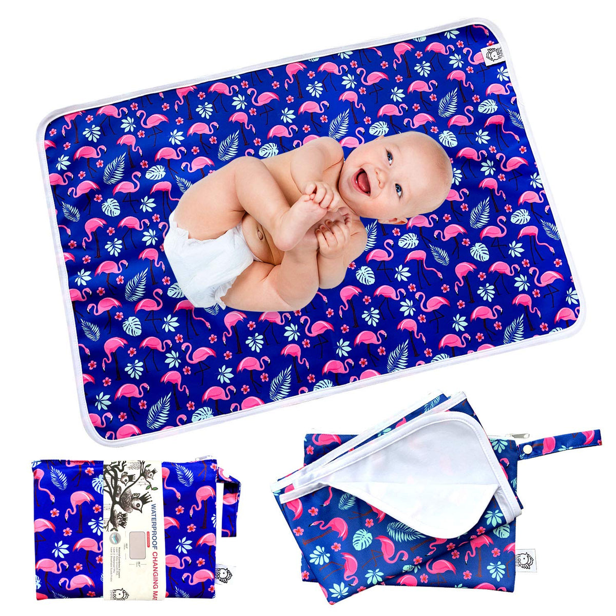 Waterproof Baby Changing Pad with Storage Bag (43.3" X 28.7") Washable Wipeable Reusable Leak Proof Diaper Travel Mat Station Changing Mattress Liner Cribs Bed Cover, Dog Family