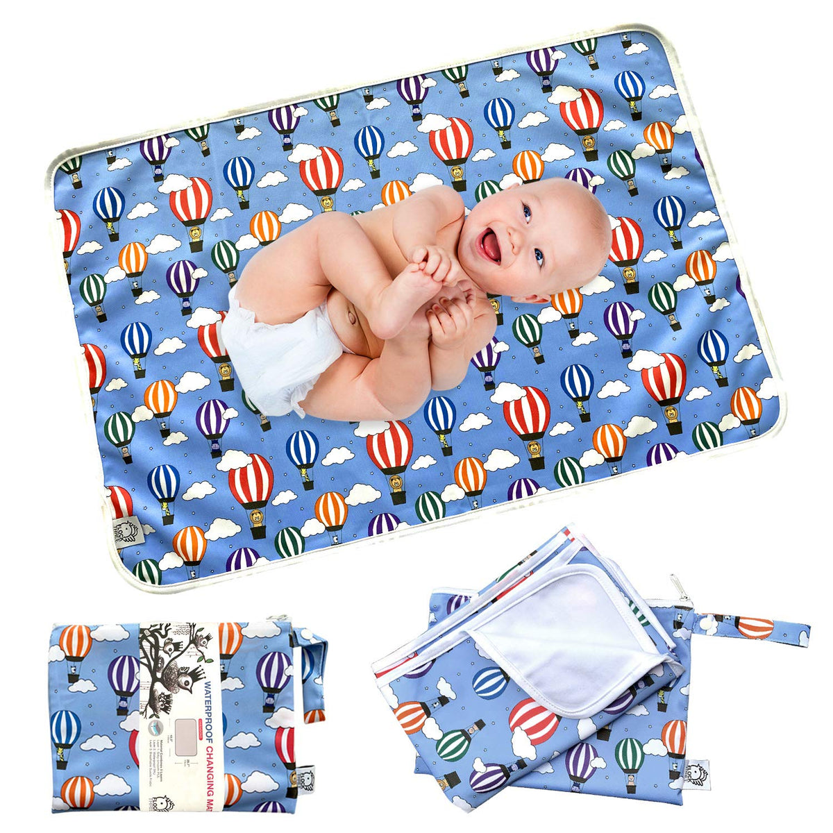 Waterproof Baby Changing Pad with Storage Bag (43.3" X 28.7") Washable Wipeable Reusable Leak Proof Diaper Travel Mat Station Changing Mattress Liner Cribs Bed Cover, Dog Family