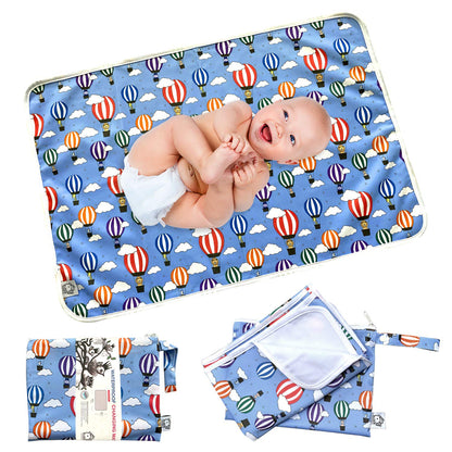 Waterproof Baby Changing Pad with Storage Bag (43.3" X 28.7") Washable Wipeable Reusable Leak Proof Diaper Travel Mat Station Changing Mattress Liner Cribs Bed Cover, Dog Family