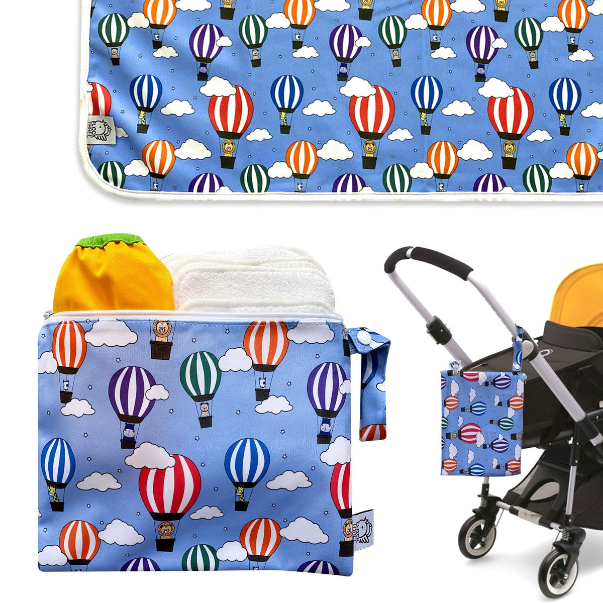 Waterproof Baby Changing Pad with Storage Bag (43.3" X 28.7") Washable Wipeable Reusable Leak Proof Diaper Travel Mat Station Changing Mattress Liner Cribs Bed Cover, Dog Family