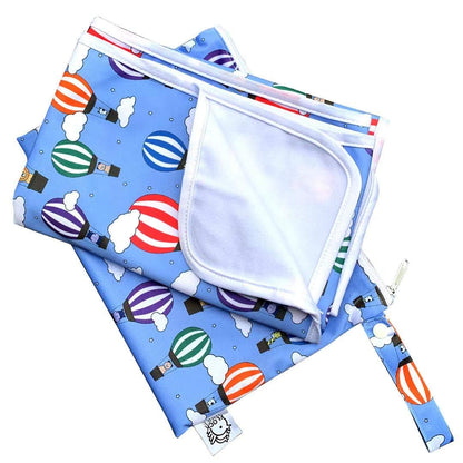 Waterproof Baby Changing Pad with Storage Bag (43.3" X 28.7") Washable Wipeable Reusable Leak Proof Diaper Travel Mat Station Changing Mattress Liner Cribs Bed Cover, Dog Family