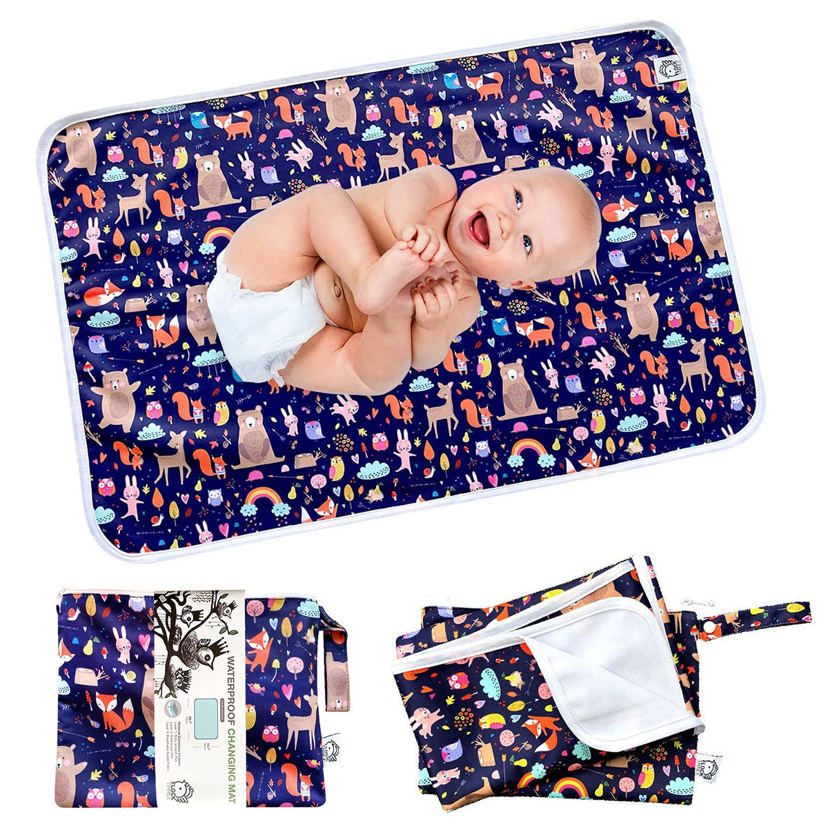 Waterproof Baby Changing Pad with Storage Bag (43.3" X 28.7") Washable Wipeable Reusable Leak Proof Diaper Travel Mat Station Changing Mattress Liner Cribs Bed Cover, Dog Family