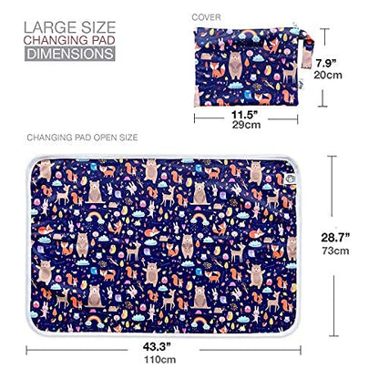 Waterproof Baby Changing Pad with Storage Bag (43.3" X 28.7") Washable Wipeable Reusable Leak Proof Diaper Travel Mat Station Changing Mattress Liner Cribs Bed Cover, Dog Family