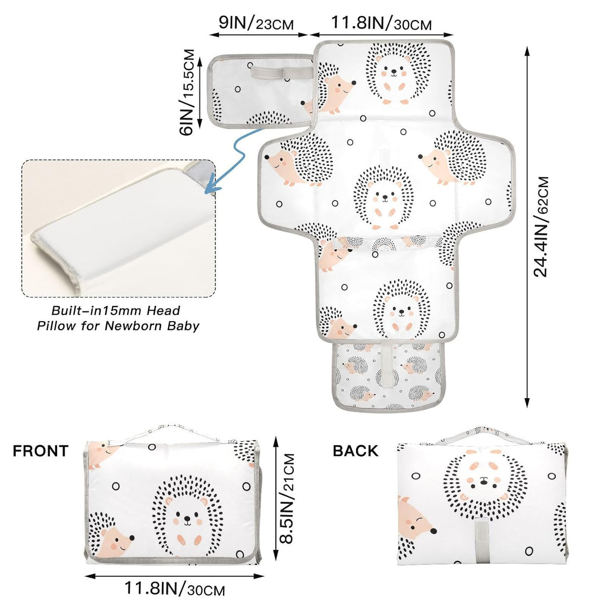 Hedgehog Dot Pattern Portable Diaper Changing Pad for Park