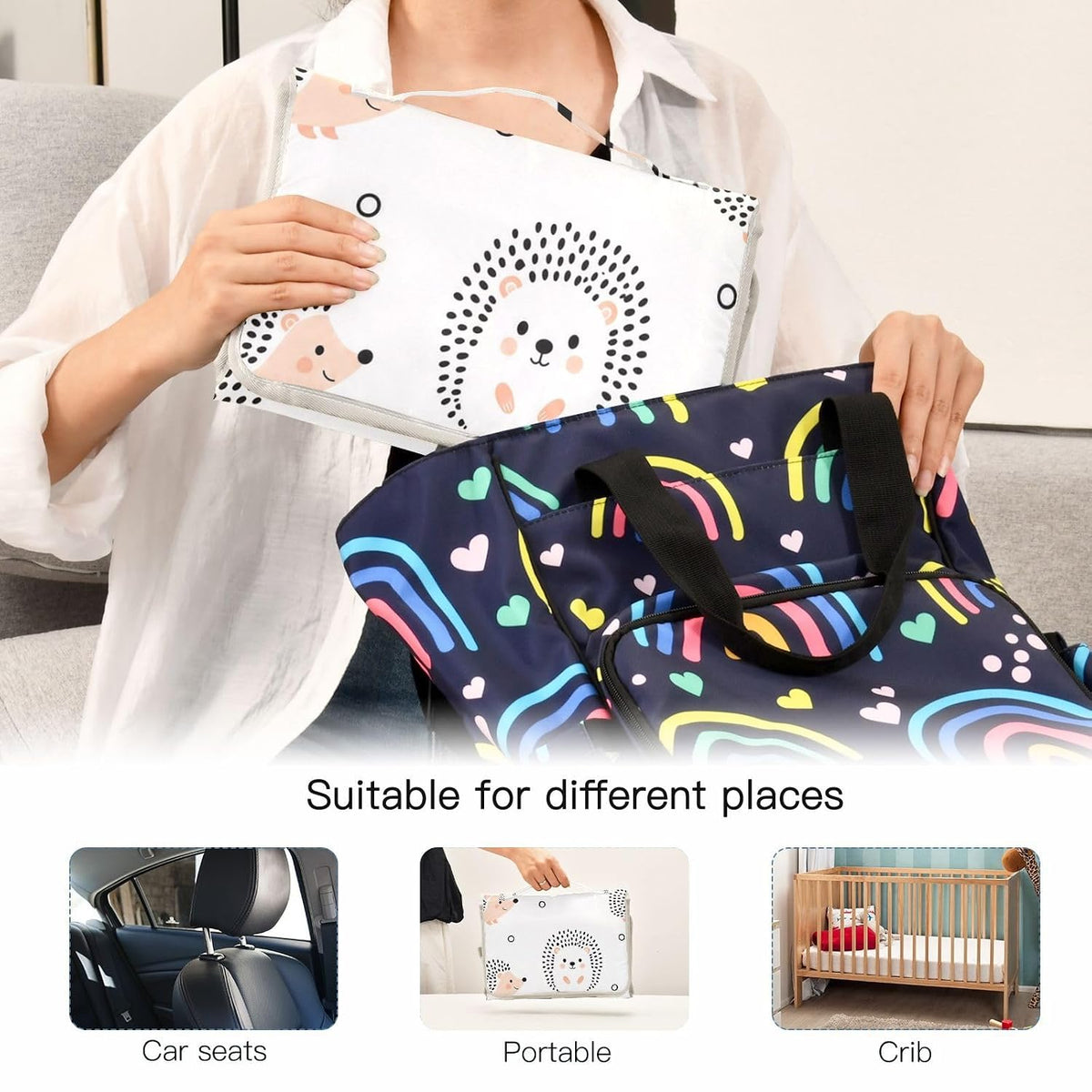Hedgehog Dot Pattern Portable Diaper Changing Pad for Park