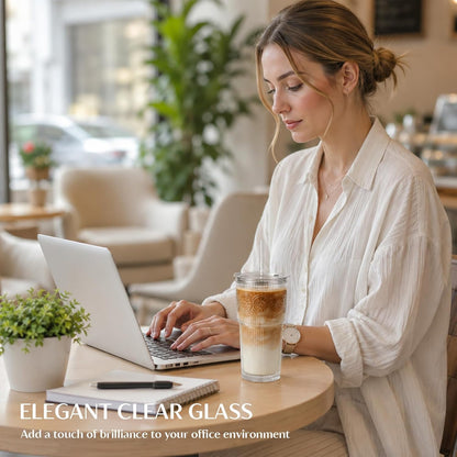 20oz Ribbed & Floral Glass Tumblers with Lids and Straws, Set of 2 – Clear Iced Coffee Cups, Reusable Drinking Glasses for Water, Smoothies, Tea, and Juice – Perfect for Travel & Daily Use