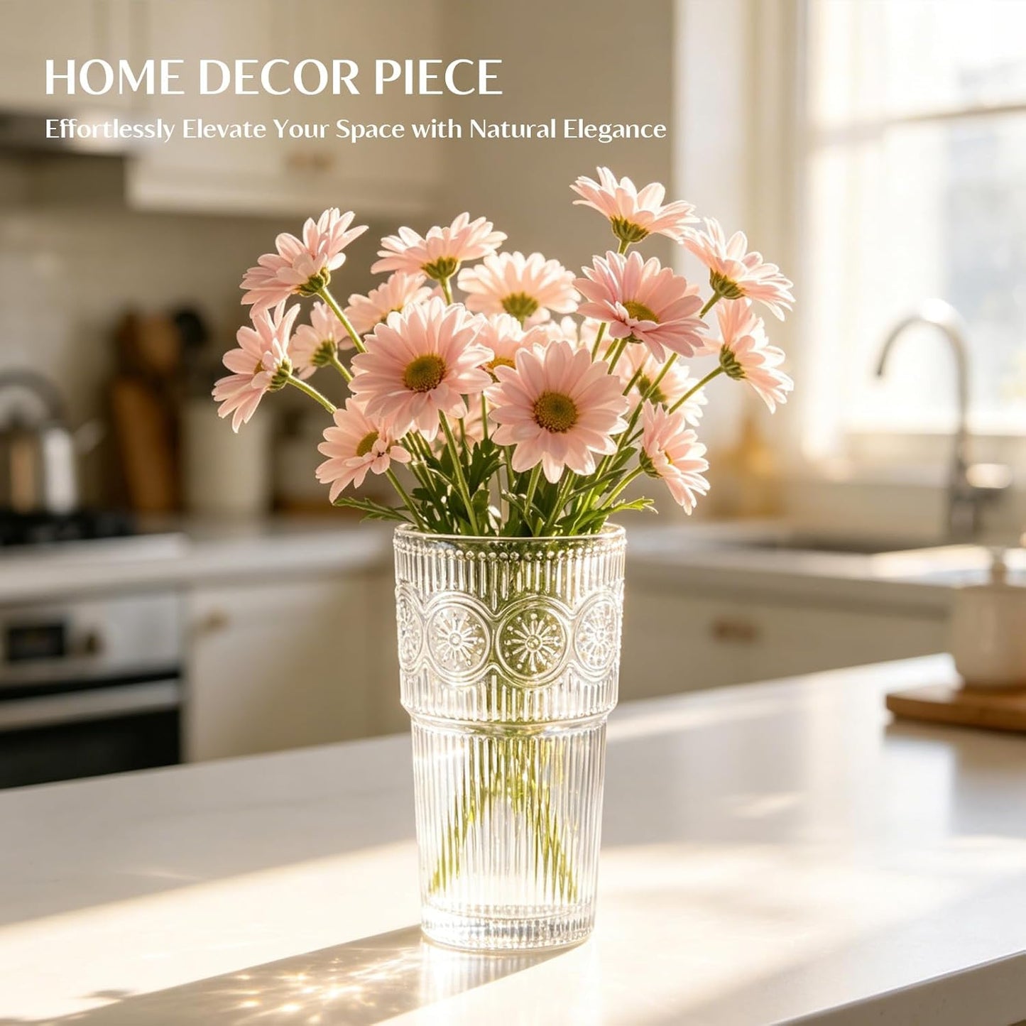 20oz Ribbed & Floral Glass Tumblers with Lids and Straws, Set of 2 – Clear Iced Coffee Cups, Reusable Drinking Glasses for Water, Smoothies, Tea, and Juice – Perfect for Travel & Daily Use