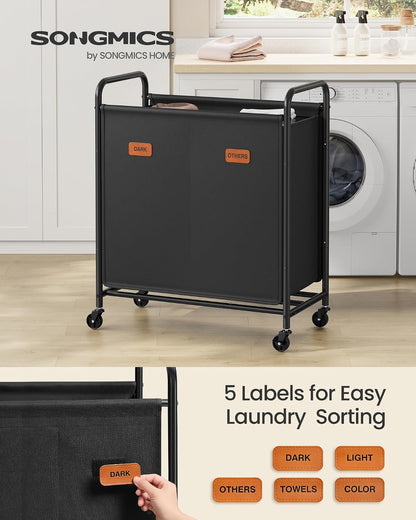 SONGMICS 3-Section Laundry Sorter, with Wheels, Removable Bags