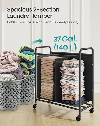 SONGMICS 3-Section Laundry Sorter, with Wheels, Removable Bags