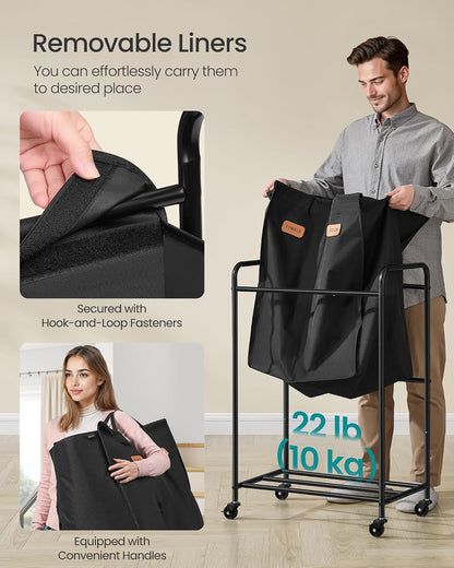 SONGMICS 3-Section Laundry Sorter, with Wheels, Removable Bags