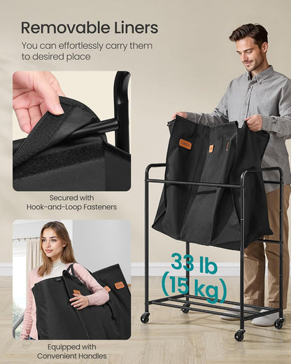 SONGMICS 3-Section Laundry Sorter, with Wheels, Removable Bags