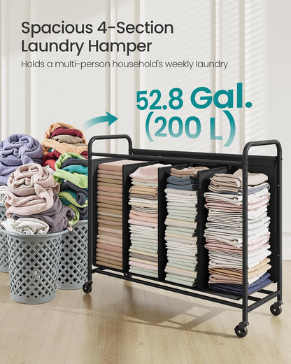 SONGMICS 3-Section Laundry Sorter, with Wheels, Removable Bags