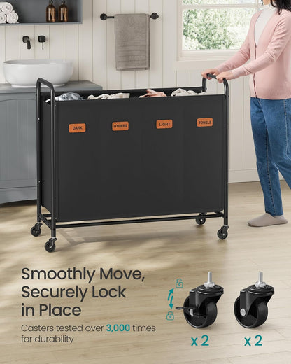 SONGMICS 3-Section Laundry Sorter, with Wheels, Removable Bags