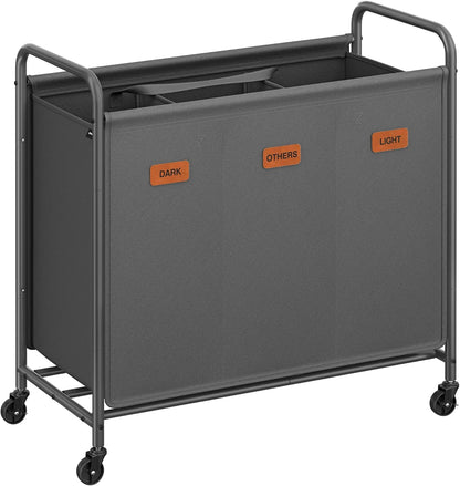 SONGMICS 3-Section Laundry Sorter, with Wheels, Removable Bags