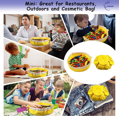 Toy Storage Mat Bag by Drawstring for Lego - Play Mat Bag Toy Storage Container for Kids with Cap can as Gift (2Pcs = Big Blue + Mini Yellow)