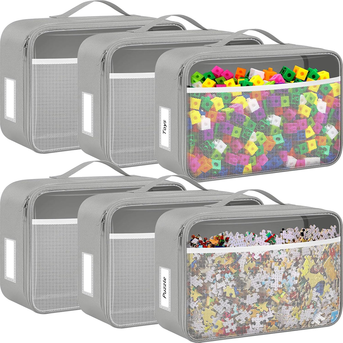 6 Pack Toy Storage Bags for Building Blocks Puzzles Travel,Navy