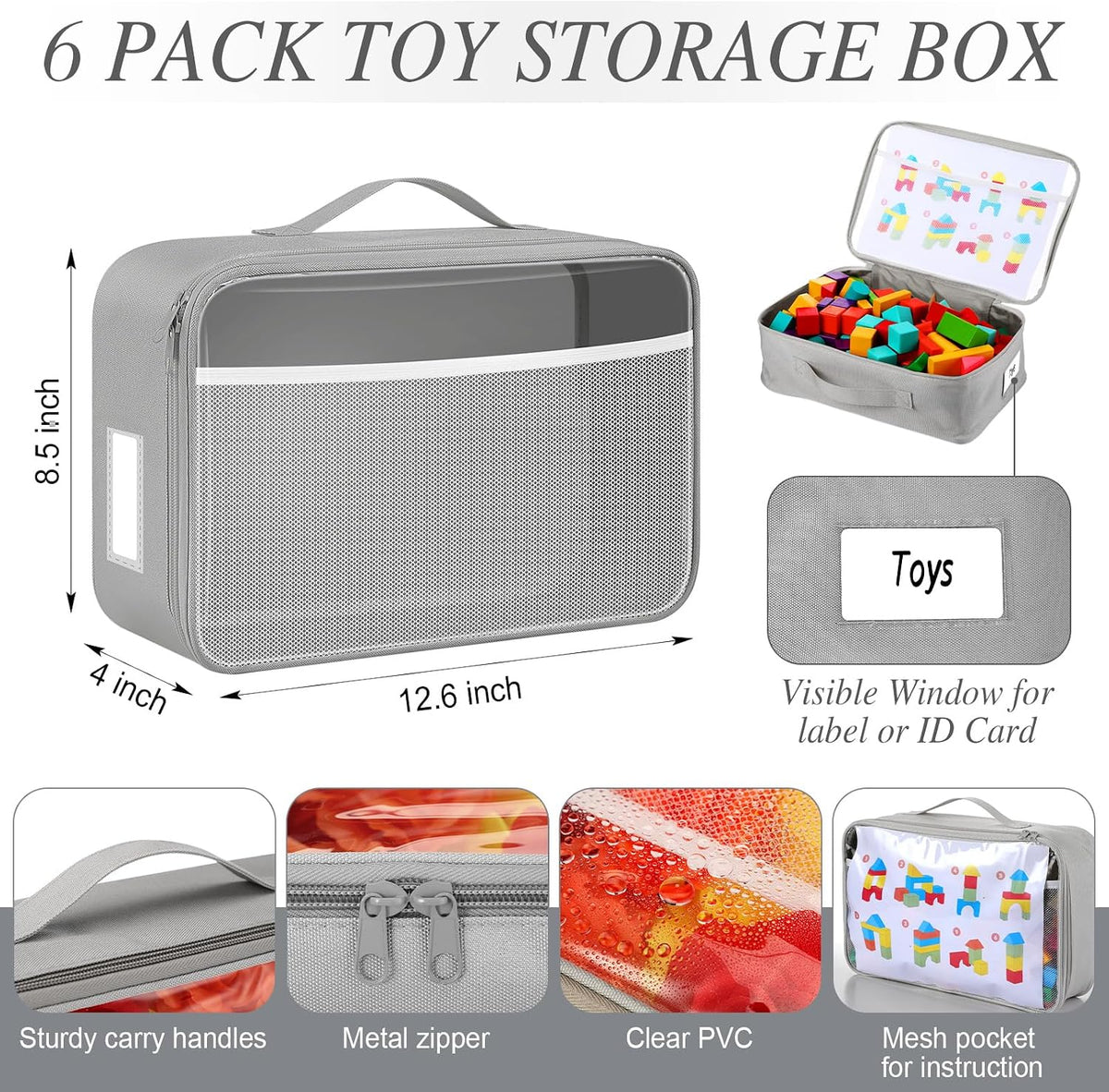 6 Pack Toy Storage Bags for Building Blocks Puzzles Travel,Navy