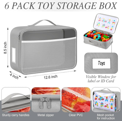 6 Pack Toy Storage Bags for Building Blocks Puzzles Travel,Navy