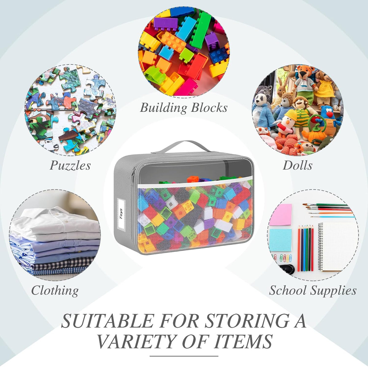 6 Pack Toy Storage Bags for Building Blocks Puzzles Travel,Navy