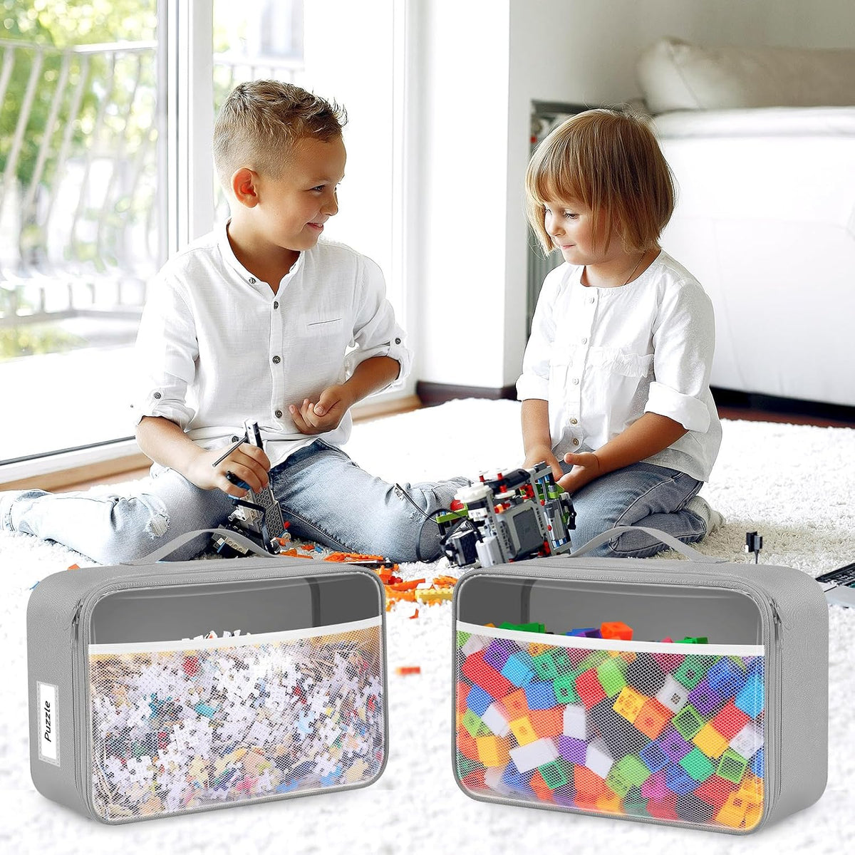 6 Pack Toy Storage Bags for Building Blocks Puzzles Travel,Navy